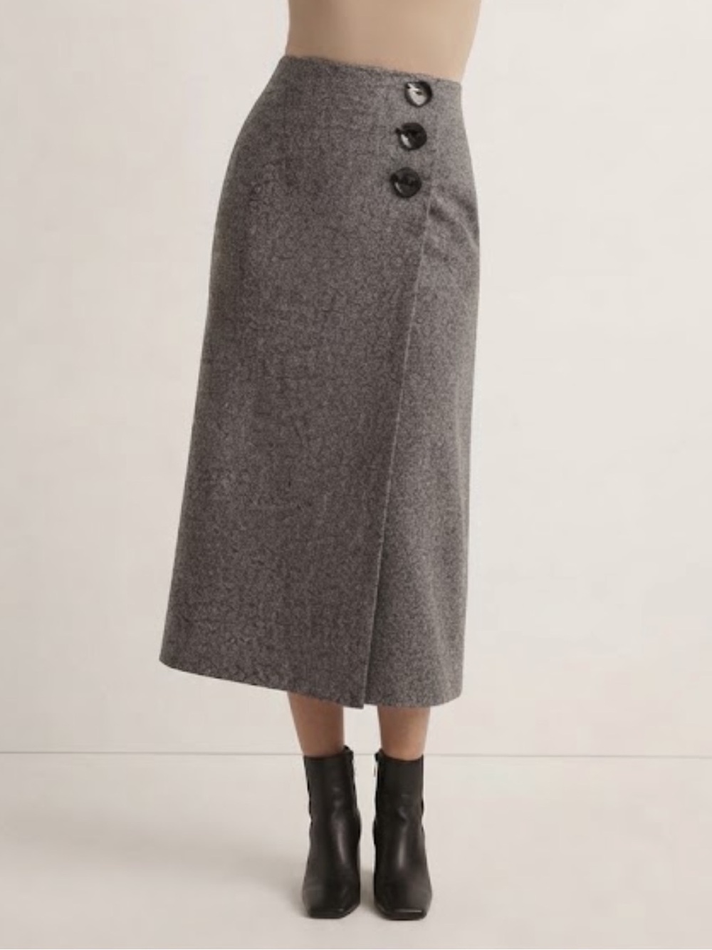 Vintage Dana Buchman black white wool silk woven midi skirt